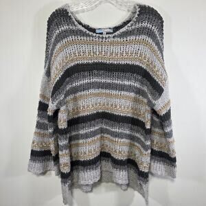 Cecico Womens Striped Neutral Open Knit Pullover Sweater Size Medium